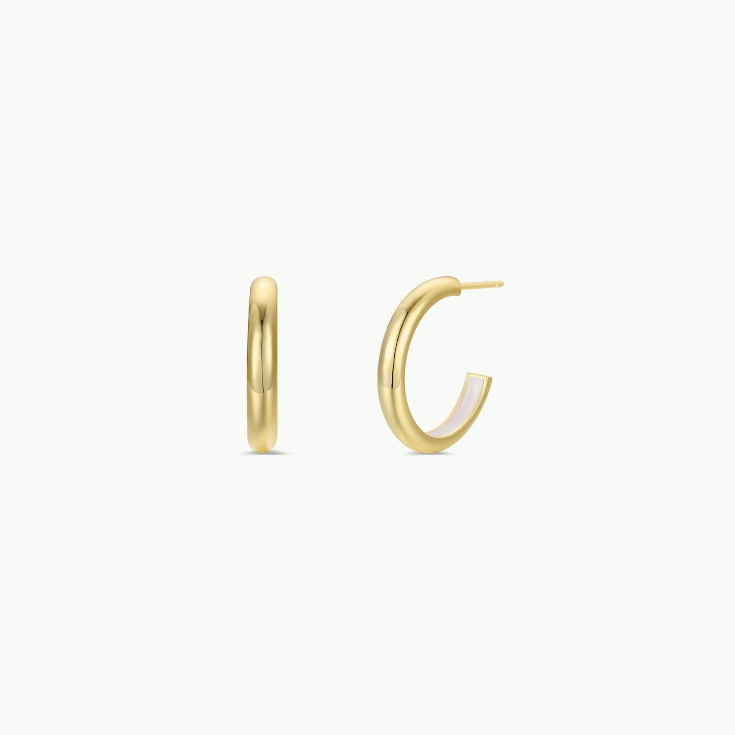 White Enamel Interior Gold Hoop Earrings