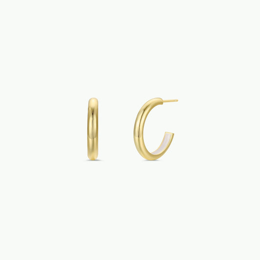 White Enamel Interior Gold Hoop Earrings