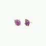 The Amethyst Gemstone Prong - Healing stud earrings showcase rough-cut amethyst stones secured by gold prongs, set against a plain white background.