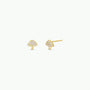 The Pavé Mushroom features small gold plated mushroom earrings, each with tiny CZ stones on the cap. They are shown against a plain white background.