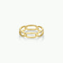 The Chain Link Gold Ring features an open-link design with elongated oval links, ideal for stacking and shown on a plain white background.