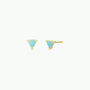The Amazonite Mini Energy Gems - Hope are gold triangle studs with light blue gemstones, shown front and side on a white background. Crafted with 18k gold plating and sterling silver posts for lasting shine and comfort.