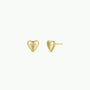 The Puffed Gold Heart Earrings are shown on a white background—one facing forward, the other displaying the post—for an elegant, vintage-inspired touch.