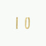 A pair of stylish Large Rectangle Hoops with gold plating and sterling silver posts are shown on a plain white background, displayed from the front and side views.