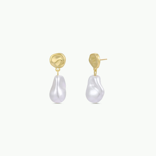 Abstract Pearl and Gold Drop Earrings