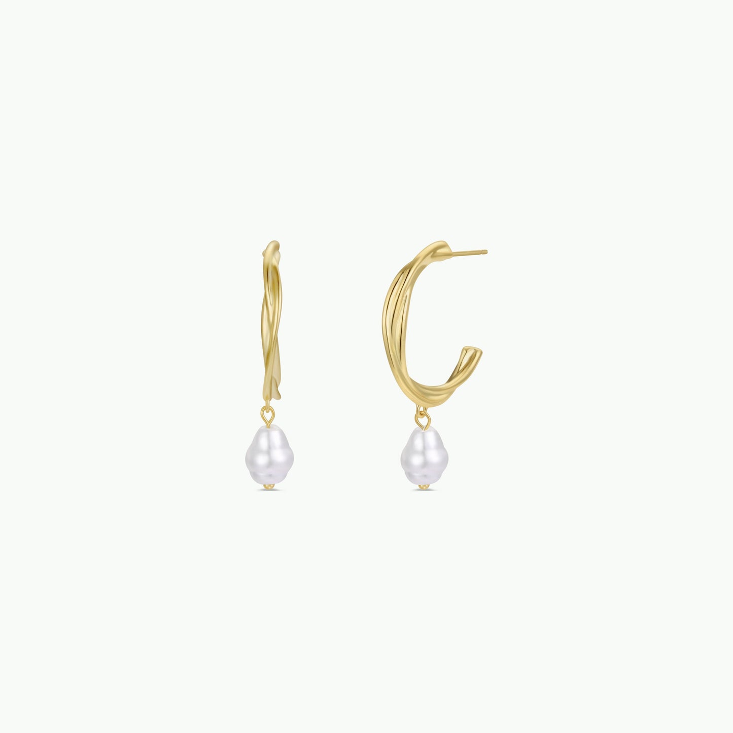 Twisted Pearl Drop Hoop - Gold Earrings