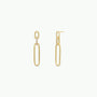 The Pave Link Drop - Earring features two elongated, linked ovals with white pave stones on the upper link, finished in 18k gold plating. These minimalist, modern earrings are shown against a white background.