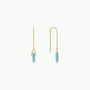 JaxKelly Gemstone Threader - Amazonite earrings feature gold-plated chains with light blue amazonite pendants in a minimalist, elegant design—perfect for long-lasting style. Shown against a white background.