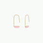The Rose Quartz Gemstone Drop - Love earrings feature minimalist 18k gold plating and rectangular pink stone accents, showcased on a plain white background.