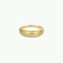 The Ridged Ring features a ribbed, textured band plated in radiant 18k gold, shown on a white background.