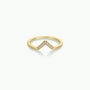 The Lambda Ring is a gold-plated, v-shaped ring adorned with small white cubic zirconia gemstones along the front, shown on a plain white background.