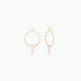 The Rose Quartz Hoop - Love earrings feature gold hoops with hanging rose quartz crystal pendants, displayed on a plain white background—a beautiful handcrafted jewelry piece for any collection.