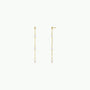 The Gemstone Chain Drop - Mother of Pearl earrings feature a thin gemstone chain adorned with small white pearls and Mother of Pearl accents, all elegantly finished in 18k gold plating.