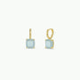 Gemstone Mini Drop - Amazonite: Gold hoop earrings with cushion-cut amazonite gemstones in a minimalist design, shown against a plain white background.
