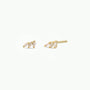 The Offset Trio - White CZ stud earrings by JaxKelly feature three vertically aligned rectangular CZ stones and 18k gold plating, shown on a plain white background.