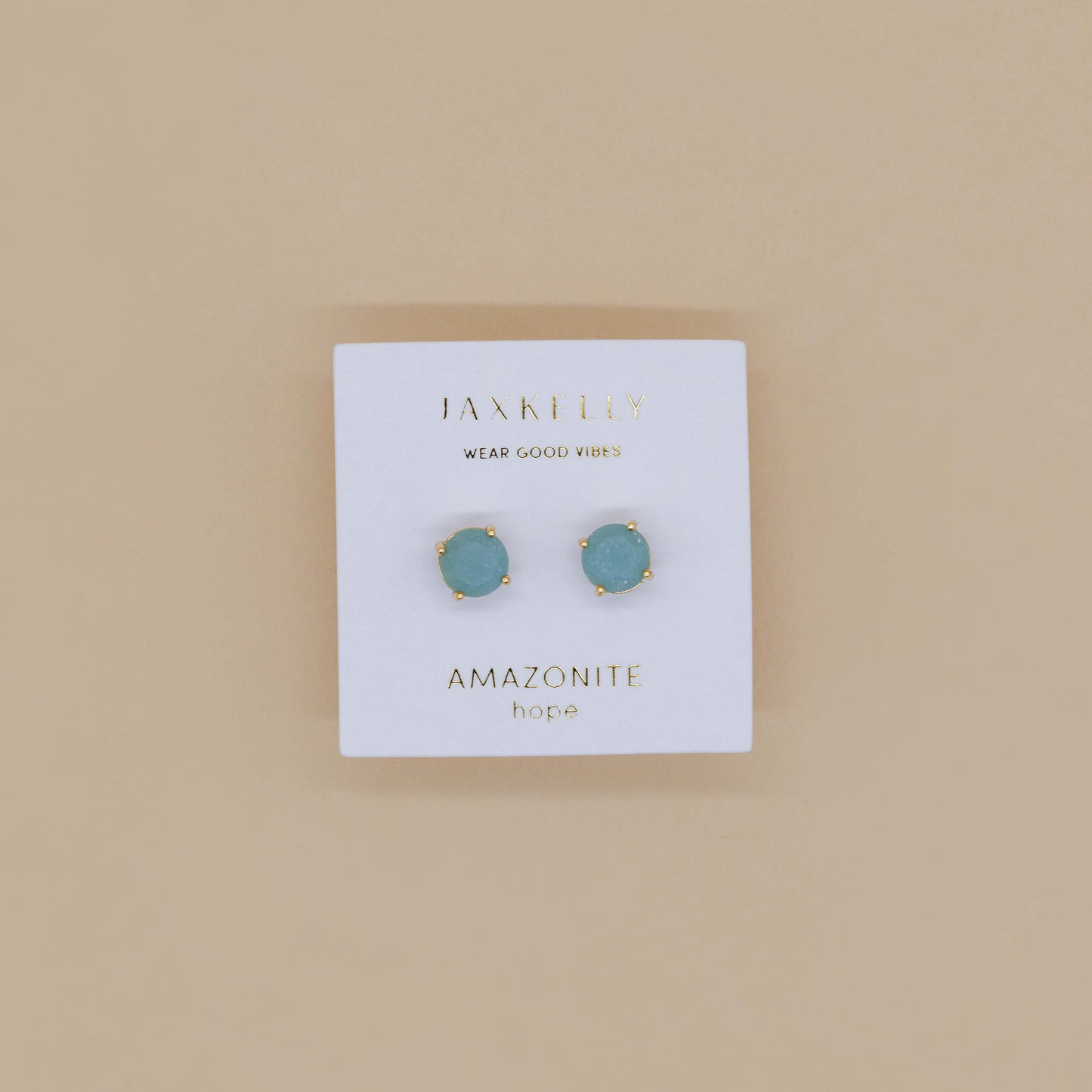Round - Amazonite Gemstone - Gold Earrings