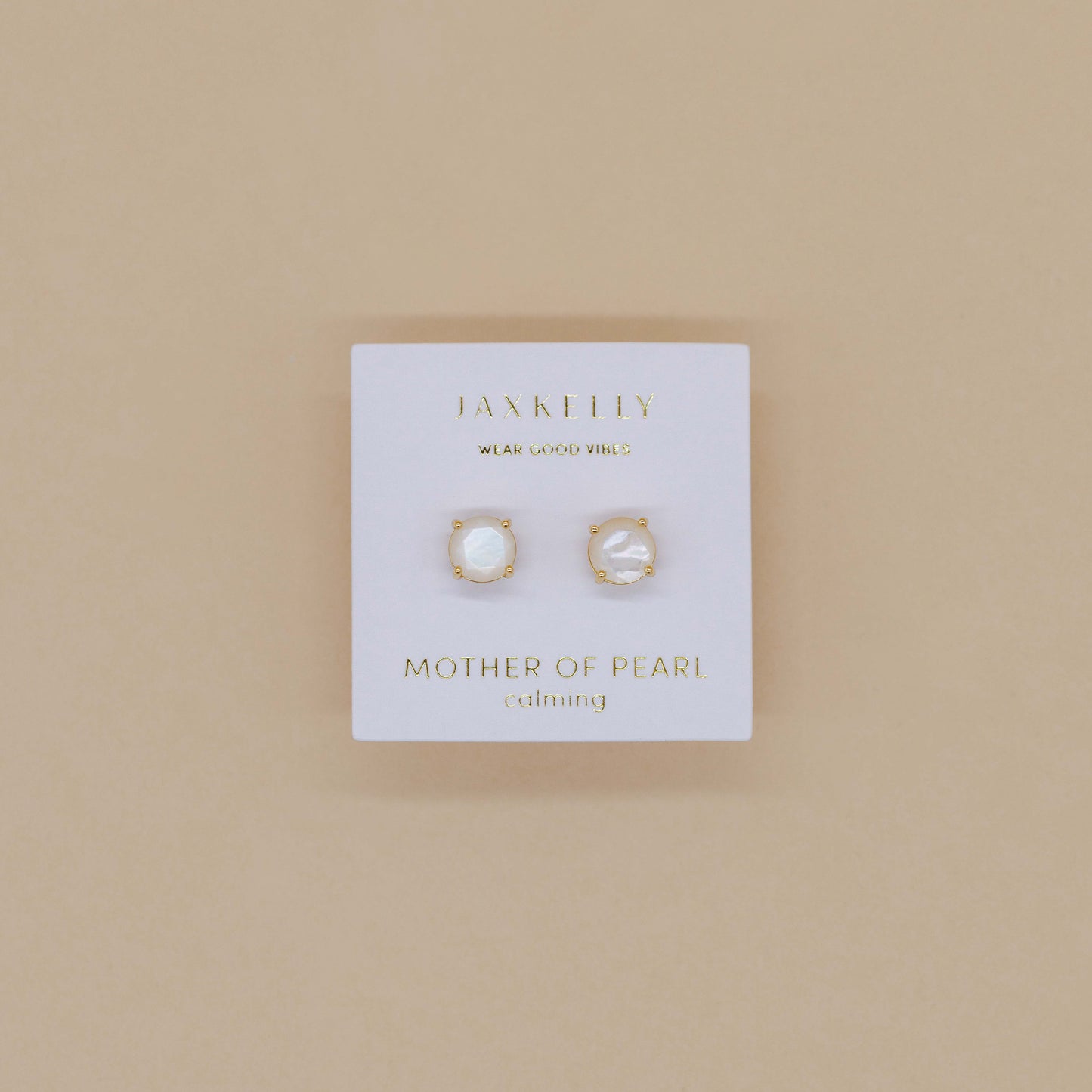 Round - Mother of Pearl Gemstone - Gold Earrings