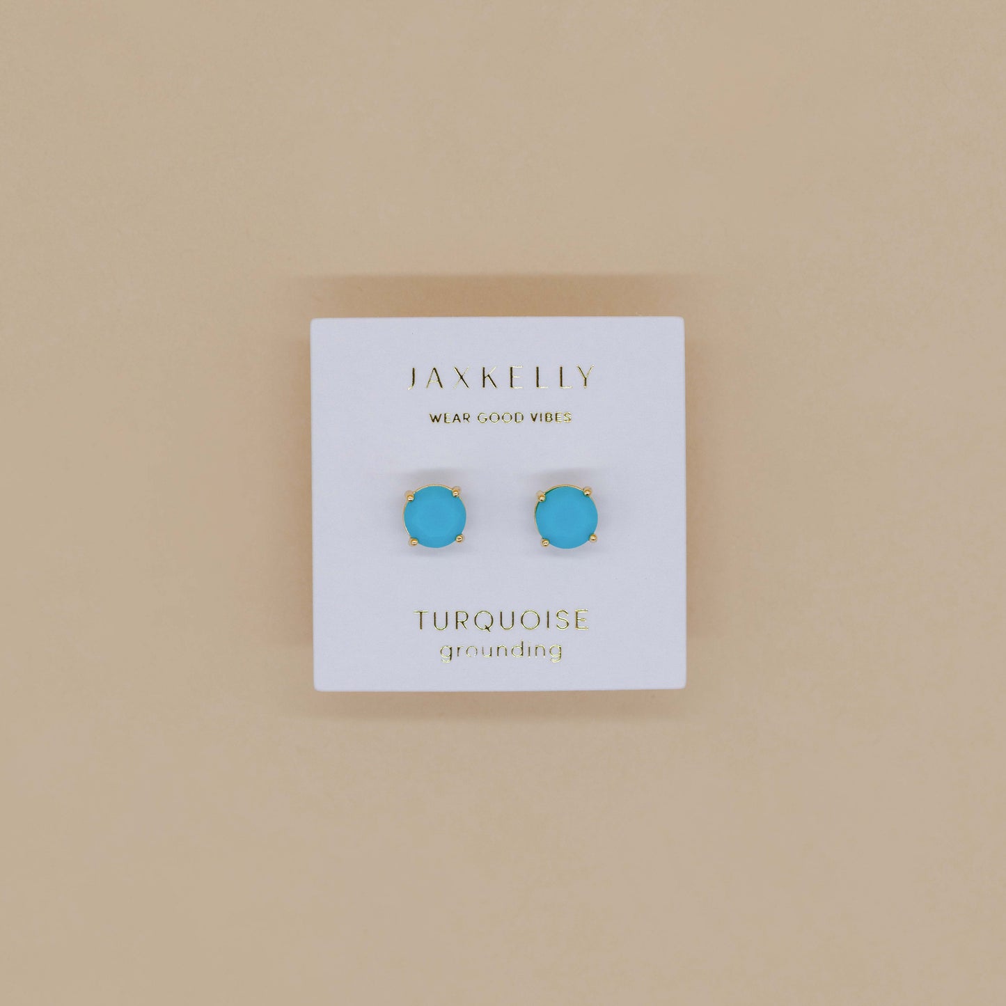 Round - Turquoise Gemstone- Gold Earrings