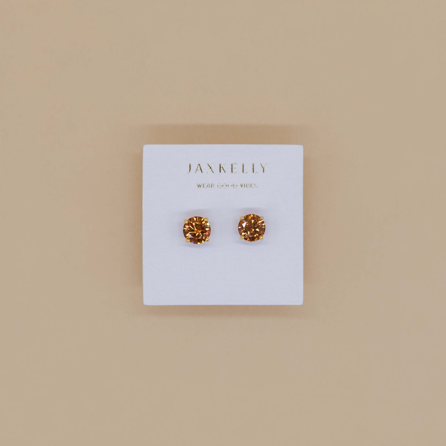 Round CZ - Coffee - Gold Earrings