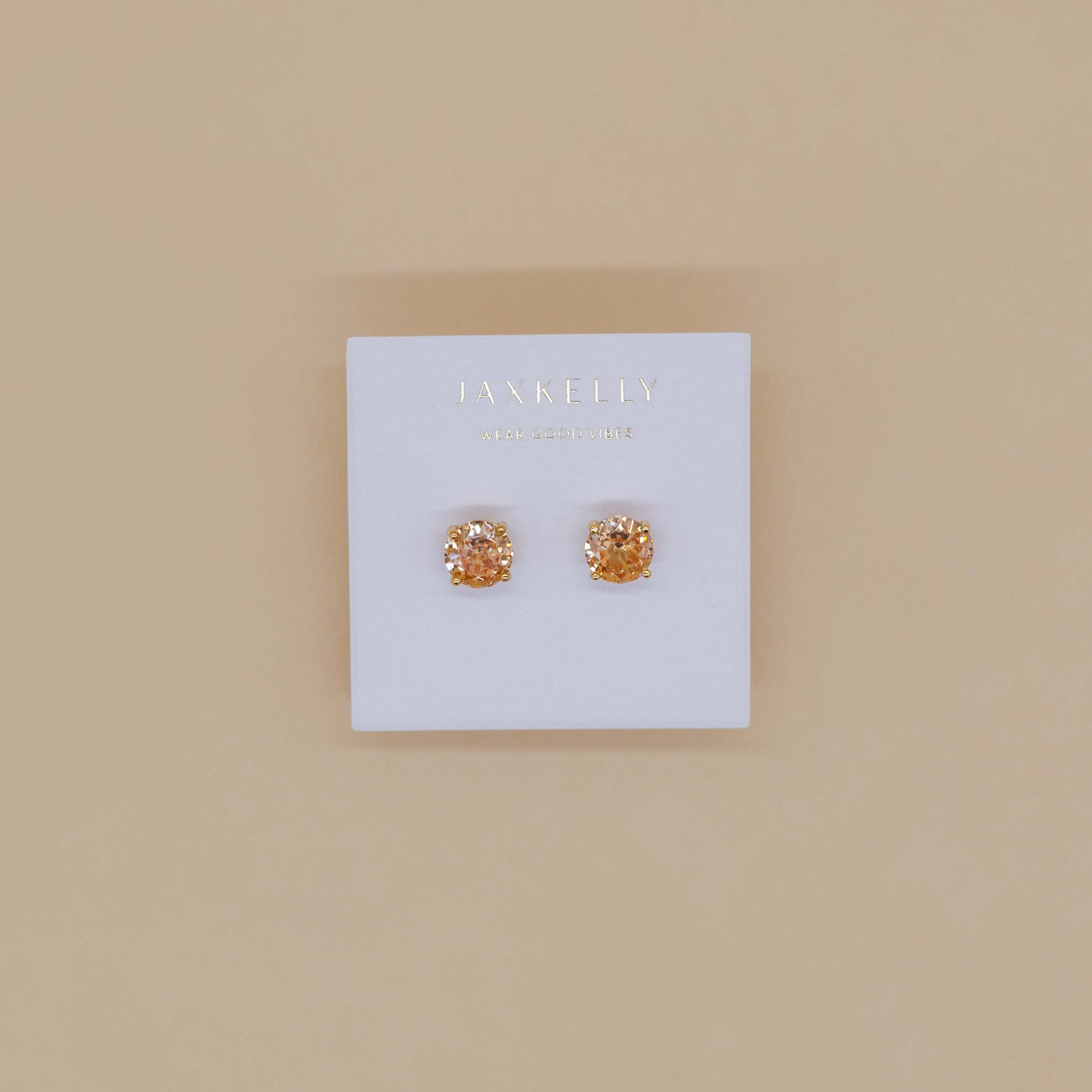 Round CZ- Champagne - Gold Earrings