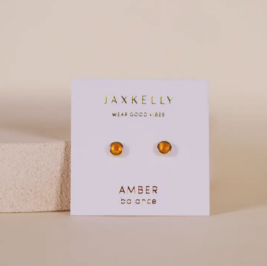 Simple Stud Earring - Amber Gemstone