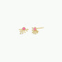 The Sun Ray - Pink Opal earrings by JaxKelly feature a sunburst design with a pink opal center on each hypoallergenic gold stud, shown on a plain white background.