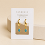 JaxKelly Teardrop Charm Hoop - Turquoise earrings on a display card, designed as hypoallergenic gold hoops.