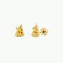 Pizza Enamel Flat Back Kids Earrings feature gold screw-back pizza slice designs with red and yellow enamel for pepperoni and cheese, shown on a plain white background—ideal for sensitive ears.