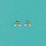 Rainbow Enamel Flat Back Kids Earrings feature small studs shaped like rainbows with gold outlines and clouds, set on a turquoise background—ideal for sensitive ears.