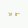 JaxKelly’s Butterfly stud earrings feature 18k gold plating and sterling silver posts. Photographed on a plain white background, one earring displays the front and the other the side.