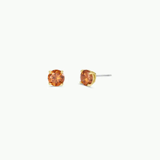 Round CZ - Coffee - Gold Earrings