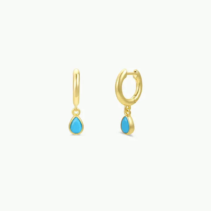 JaxKelly Teardrop Charm Hoop - Turquoise earrings, each featuring a dangling teardrop-shaped stone.