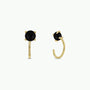 JaxKelly’s Obsidian Huggie earrings feature round obsidian gemstone studs in gold, shown from two angles on a plain white background.