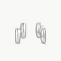 Introducing the Silver Double Bold Bar: modern, rhodium plated earrings with two smooth, rounded, vertically stacked loops, displayed against a plain white background.