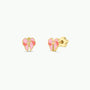 The Bow Enamel Flat Back Kids Earrings are small gold studs shaped like bows with pink enamel accents and a screw-back design, shown on a plain white background.