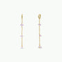 The Raw Gemstone Chain Drop Earring - Lilac Quartz features delicate gold links and spaced lilac quartz chips. These stunning, tarnish-free earrings are displayed on a plain white background.