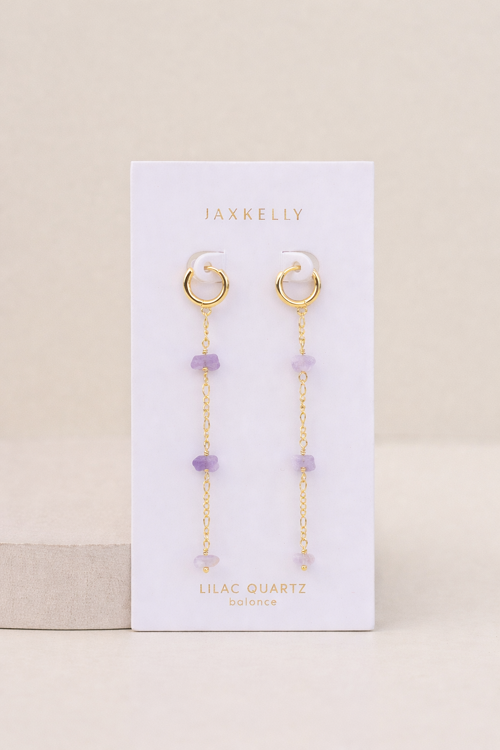 Raw Gemstone Chain Drop Earring - Lilac Quartz