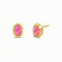 JaxKelly Oval Bezel - Pink Opal stud earrings in gold with oval, pink opal gemstones.