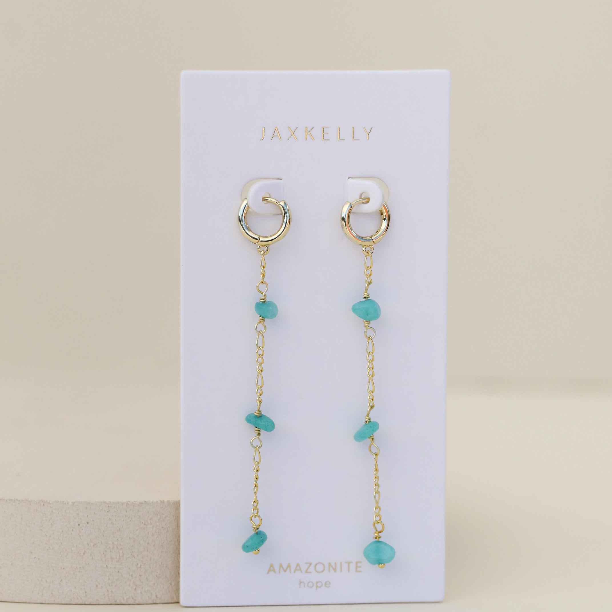 Raw Gemstone Chain Drop Earring - Amazonite