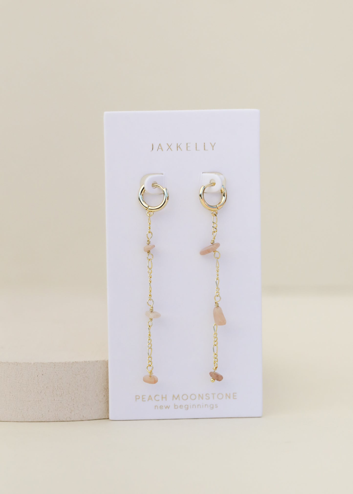 Raw Gemstone Chain Drop Earring - Peach Moonstone