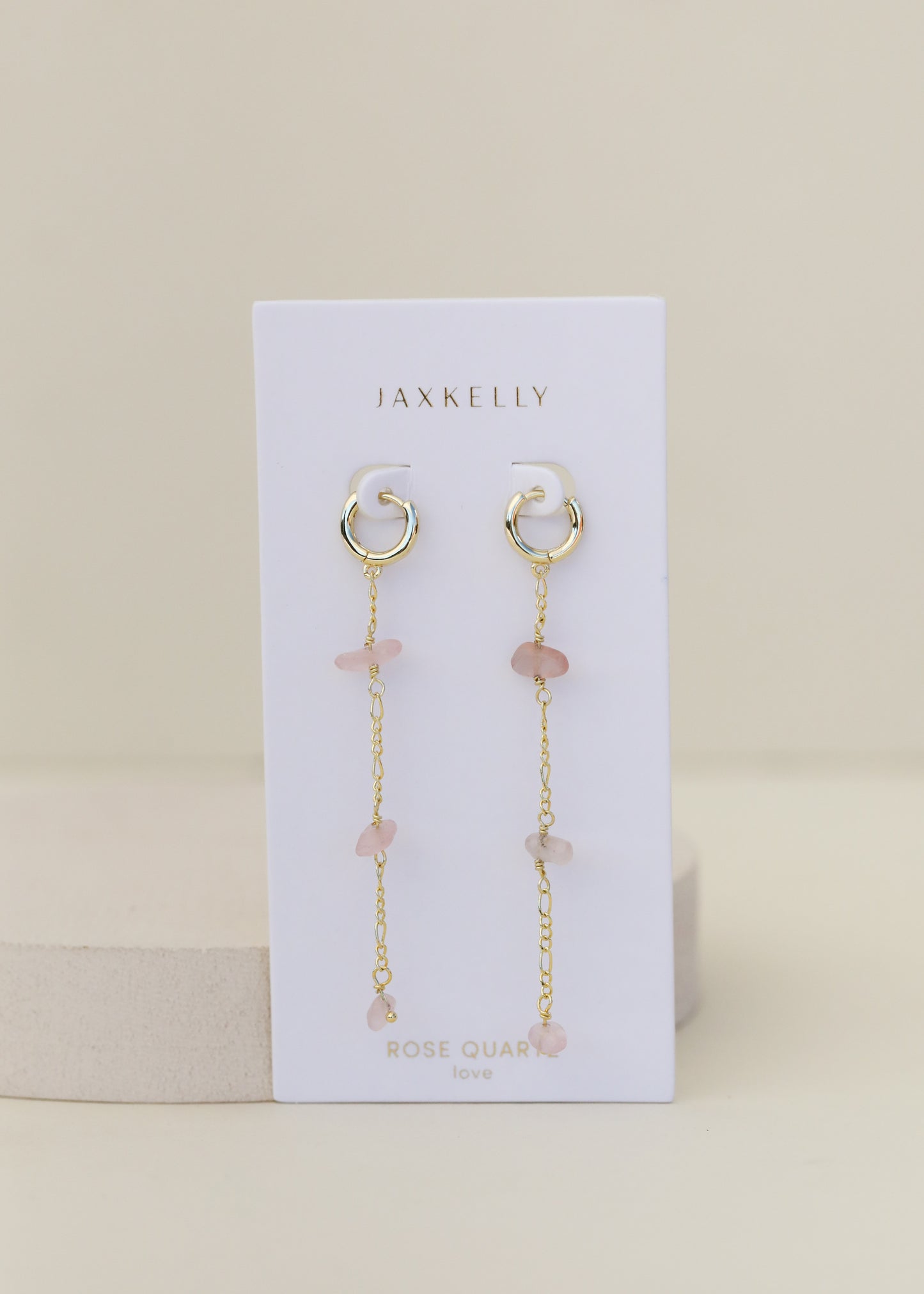 Raw Gemstone Chain Drop Earring - Rose Quartz