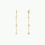 Raw Gemstone Chain Drop Earring - Rose Quartz features delicate gold chains with several small, irregular rose quartz stones, displayed on a plain white background.