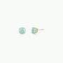 The Round - Amazonite Gemstone - Gold Earrings are minimalist stud earrings with pale blue amazonite gemstones set in gold-plated prongs, shown on a plain white background.