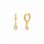 JaxKelly Teardrop Charm Hoop - Rose Quartz earrings featuring gold hoops with dangling, teardrop-shaped rose quartz charms.