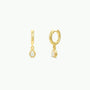 A pair of JaxKelly Teardrop Charm Hoop - White Opal earrings.