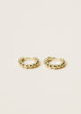 The Tiny Ball Hoop features gold-plated hoops with a beaded design and sterling silver posts, showcased on a simple light background.