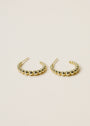The Large Ball Hoop earrings are gold-plated hoops with small connected beads and sterling silver posts, displayed side by side on a light beige background.