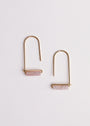 The Rose Quartz Gemstone Drop - Love earrings feature minimalist 18k gold plating and rectangular pale pink stones, shown against a plain white background.