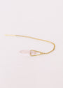 The JaxKelly Gemstone Threader - Rose Quartz is a delicate gold plated threader earring with a pointed rose quartz pendant in a triangular gold frame, shown on a plain white background.