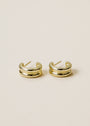 The Bold Hoop earrings are small, double hoop earrings plated in 18k gold with a smooth, shiny finish, shown against a plain light background.
